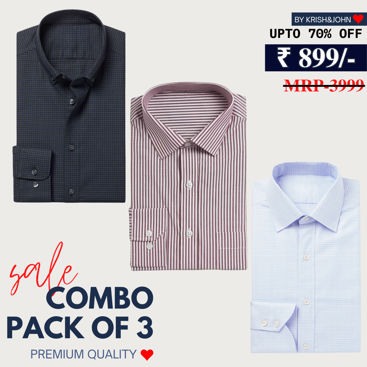 Office Essentials: 3-Pack Premium Cotton Formal Shirts – Tailored Fit, Full Sleeves & Pockets ( FS-159)