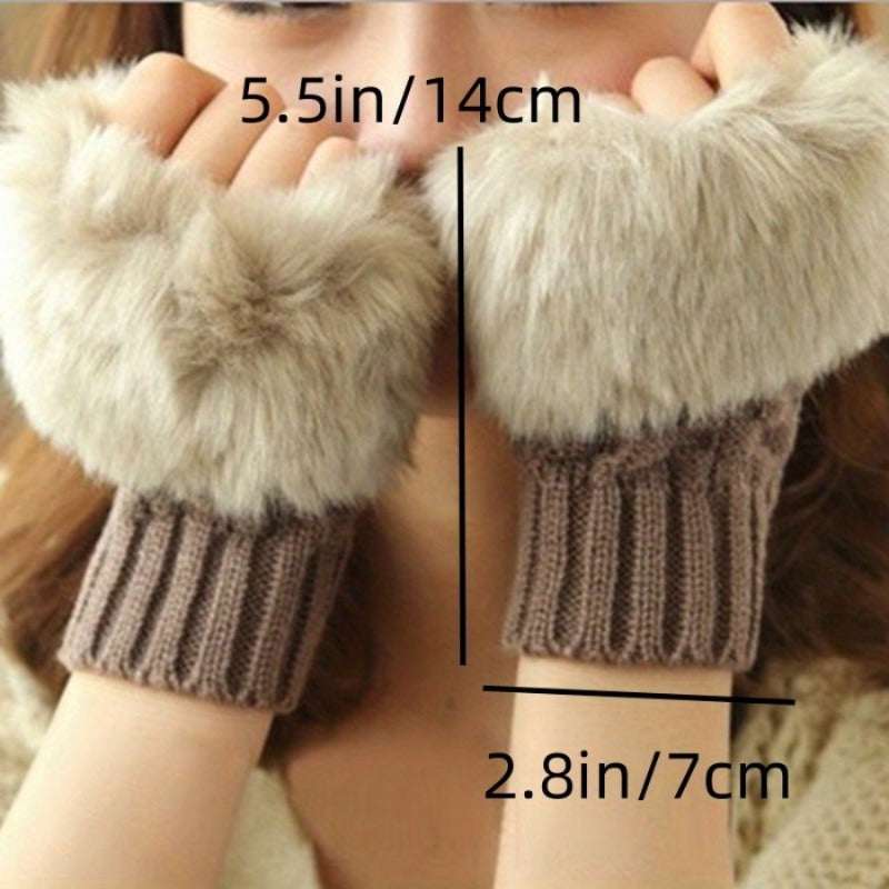 1 Pair Autumn And Winter Warm Gloves, Women's Half-Finger Gloves, Plush Lined Gloves