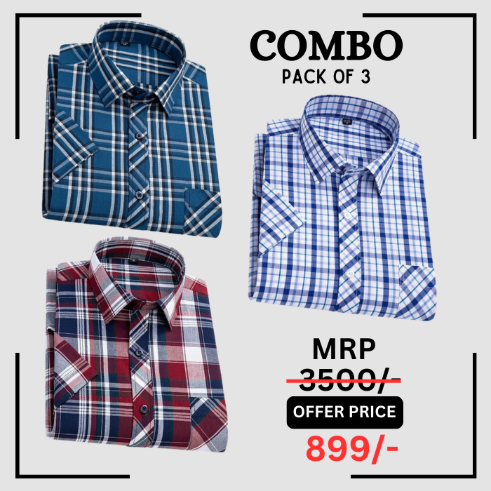 StichButton 100% Anti Wrinkle Imported Cotton Latest Formal Shirts (Combo Pack of 3)