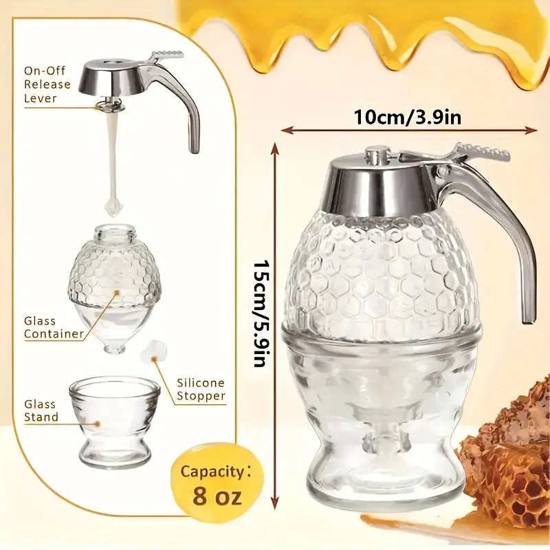 Beehive Style Honey Dispenser with a Stand, Suitable for Syrups, Sauces, And Condiments, Kitchen Tool for Olive Oil, Chocolate, And Sweetened Condensed Milk