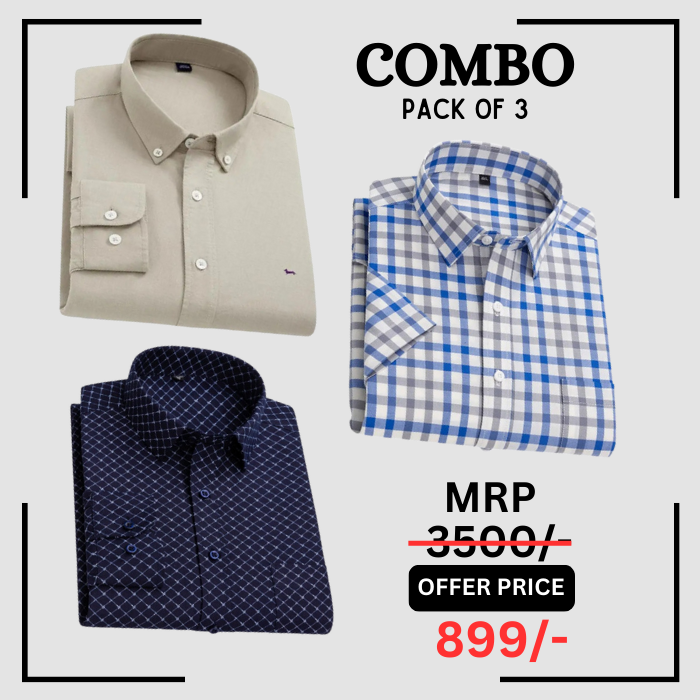 StichButton 100% Anti Wrinkle Imported Cotton Latest Formal Shirts (Combo Pack of 3)