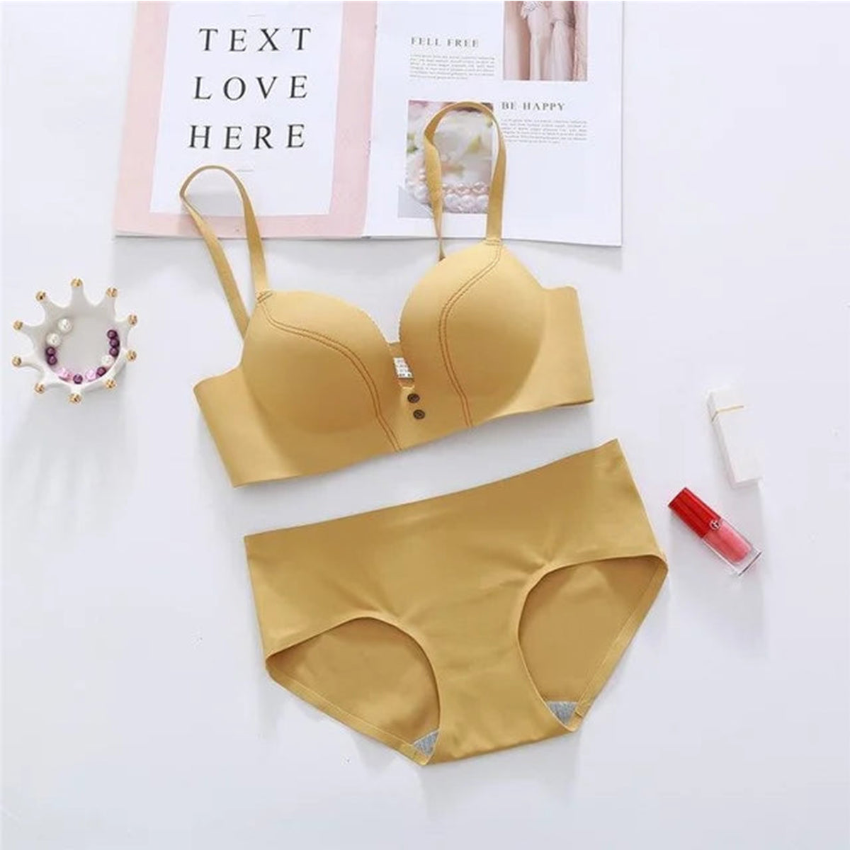 Women's Lightly Padded Wire Free Bra Panty Lingerie Set For Girl's Combo (Pack Of 4)