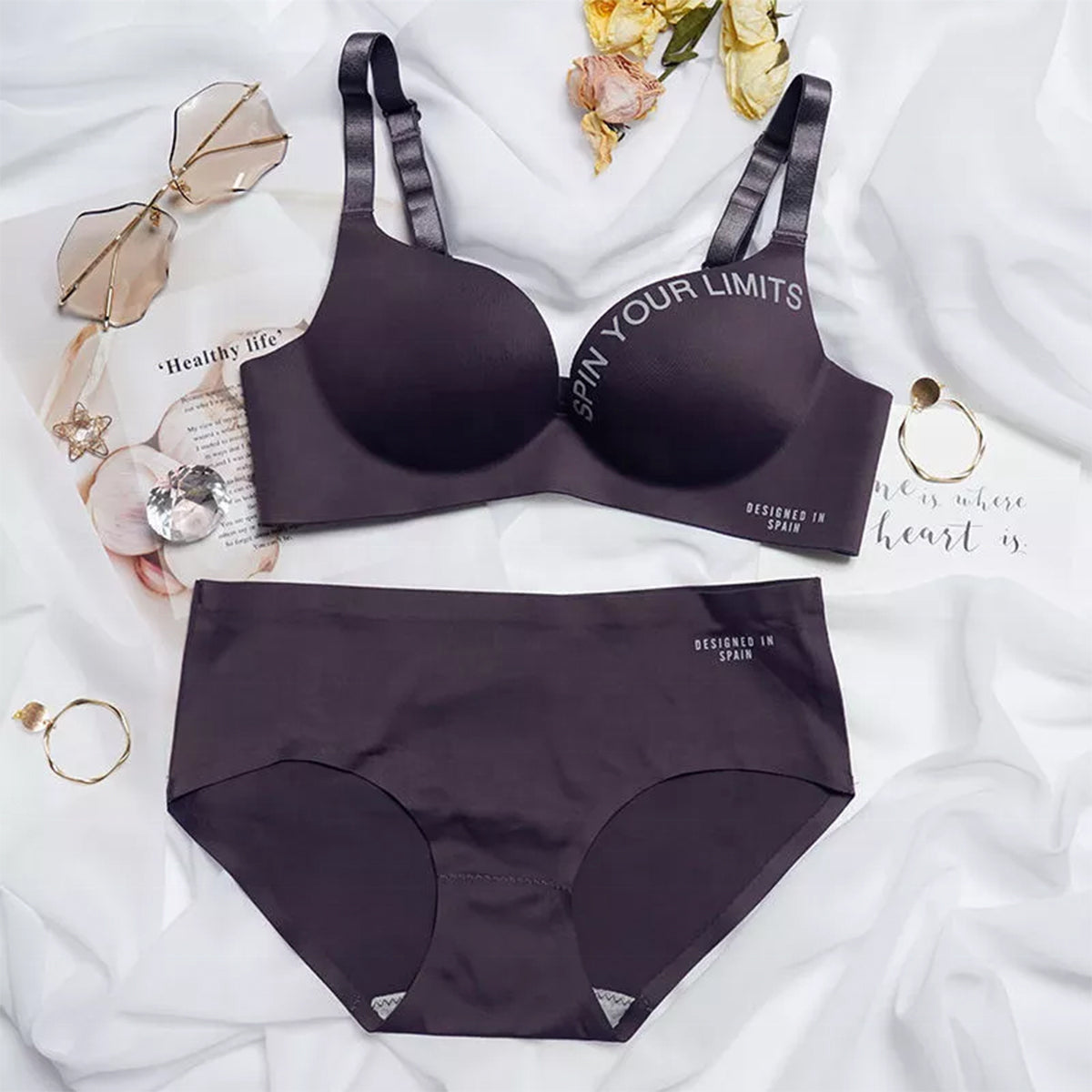 Women's Lightly Padded Wire Free Bra Panty Lingerie Set For Girl's Combo (Pack Of 4)