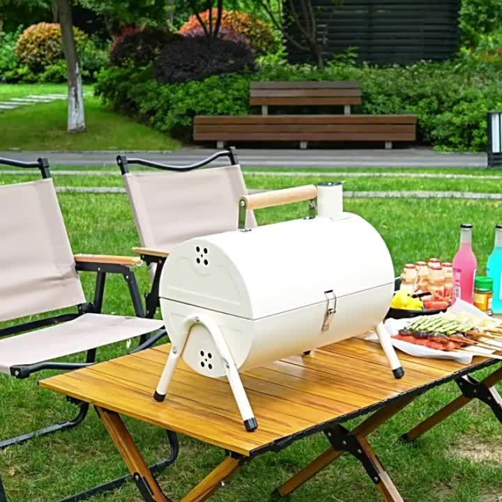 Portable Folding BBQ Grill, Outdoor Camping Charcoal Barbecue with Dual-Sided Grilling Grate and Drip Tray, Iron Construction - Ideal for Home Garden, Backyard, and Outdoor Cooking