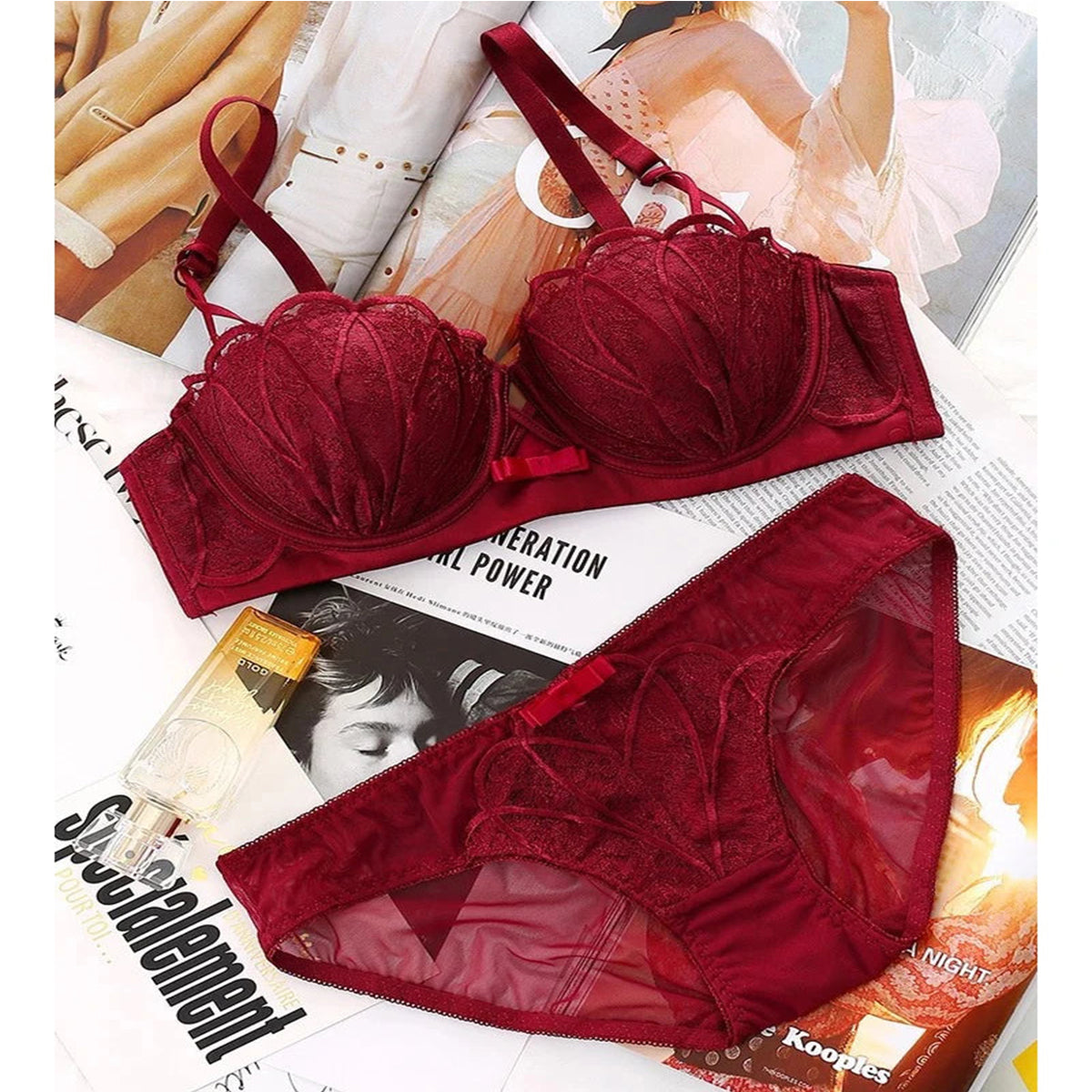 Women's Lightly Padded Wire Free Bra Panty Lingerie Set For Girl's Combo (Pack Of 4)