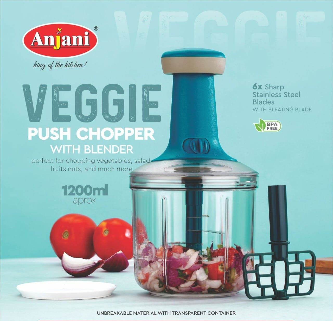 Anjani 1200ml -Push Multi-Purpose Vegetable Manual Chopper