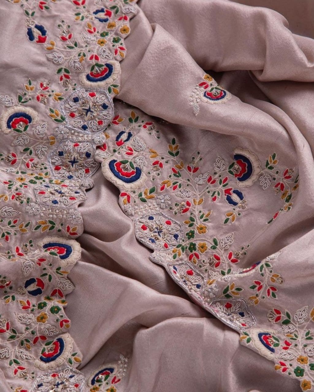 Exclusive Beige Dola Silk Fancy Embroidery Work Saree With Blouse