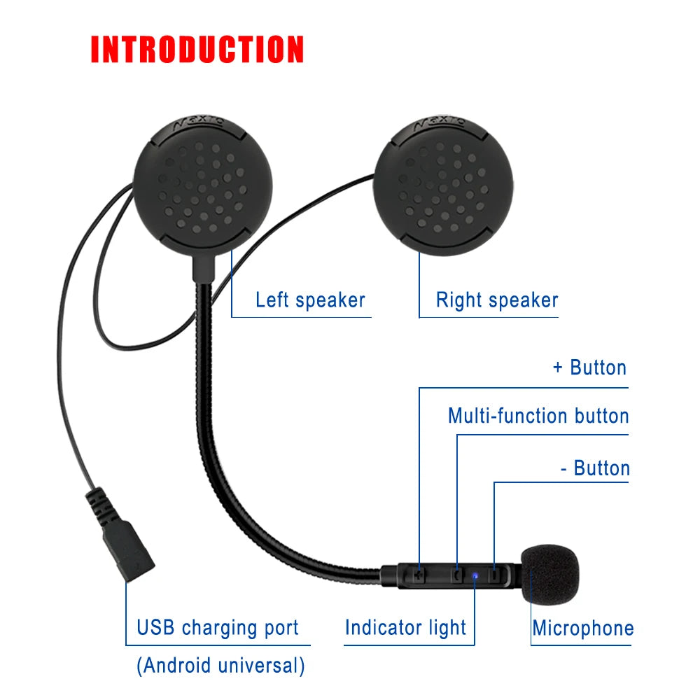 Wireless Maxto M1 Helmet Headset Motorcycle Bluetooth Earphone Riders Headphone Connected with 2 Mobile Phones