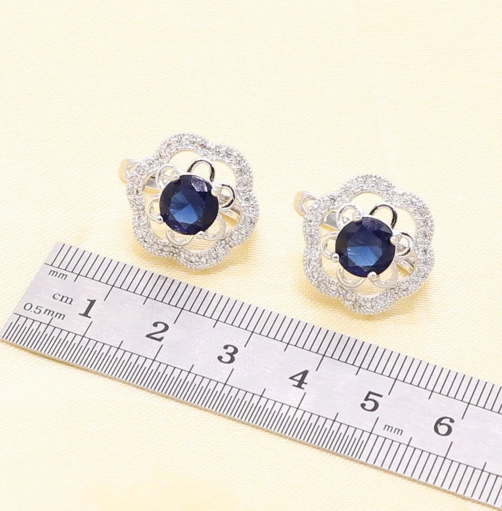 Xutaayi Blue Created Sapphired Silver 925 jewelry Set For Women With Earrings Bracelet Necklace Pendant Ring Birthday Gift