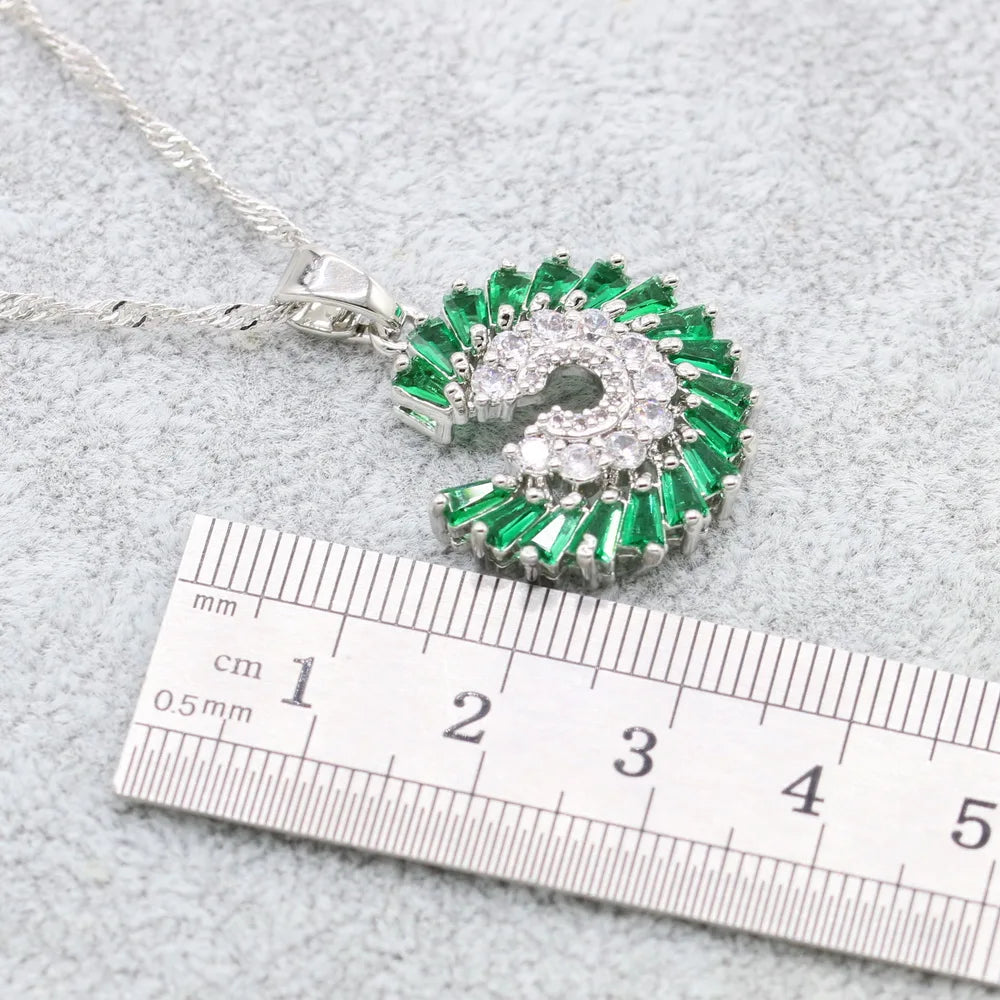 XUTAAYI Green Silver Color Wedding Jewelry Sets Earrings For Women Luxury Jewelry Bracelet Rings Bridal Pendant Necklace Set