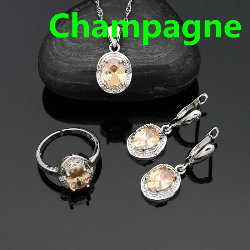 Silver 925 Jewelry Set for Woman Party Accessories Sapphire Earrings Chain Pendant Open Ring Silver Set