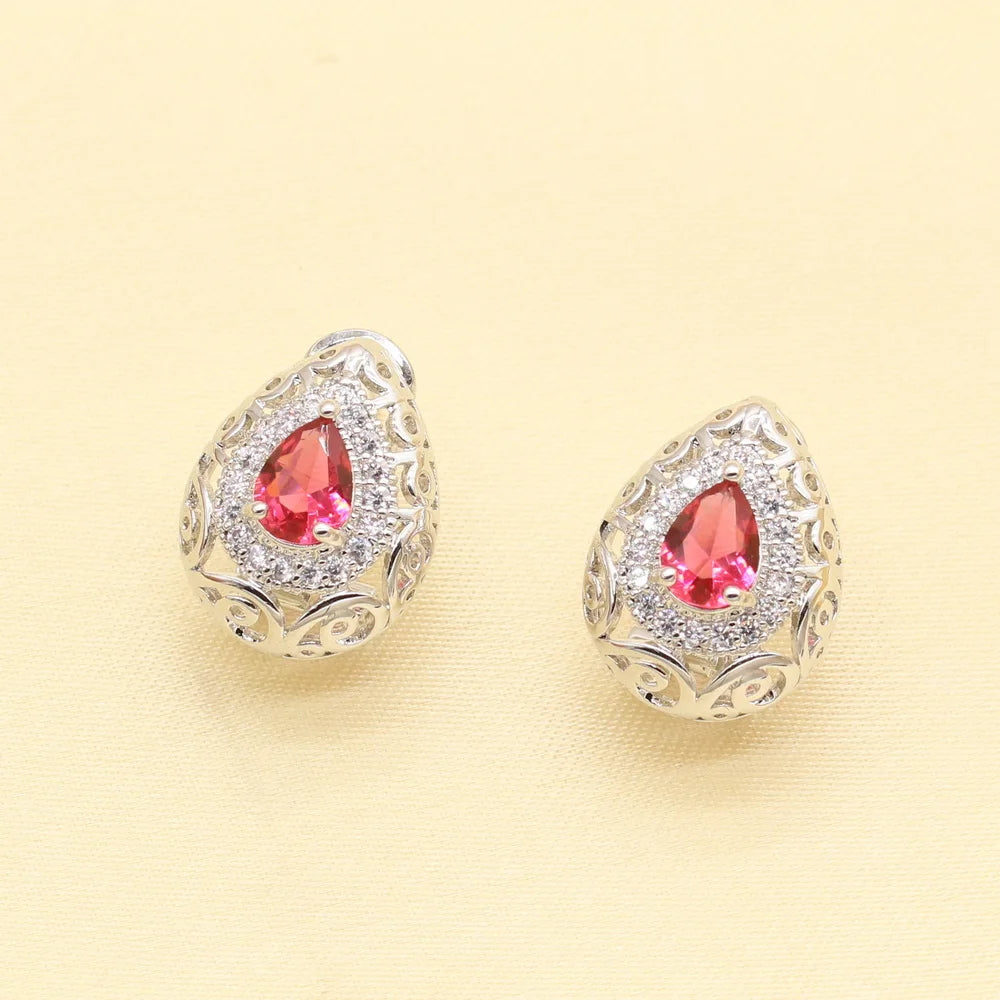XUTAAYI 925 Silver Wedding Jewelry Sets For Women Red Ruby Bracelet Rings Bridal Pendant Necklace Earrings For Women