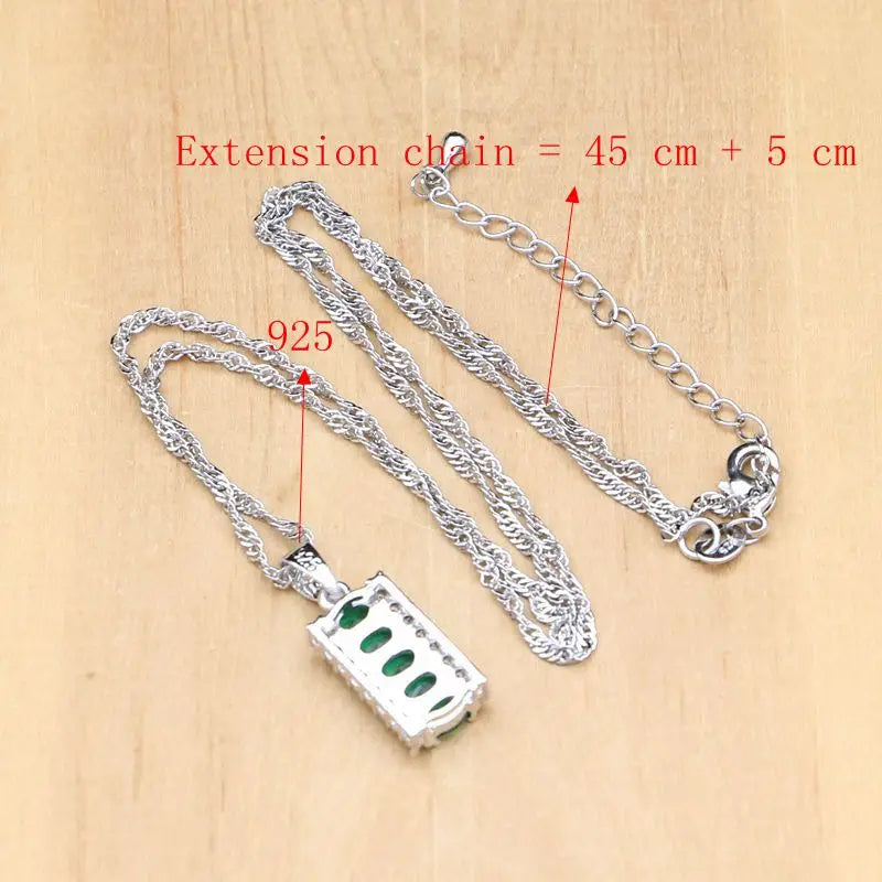 925 Silver Jewelry Oval Green Created Emerald White CZ Jewelry Sets for Women Earrings/Pendant/Necklace/Rings/Bracelet T225