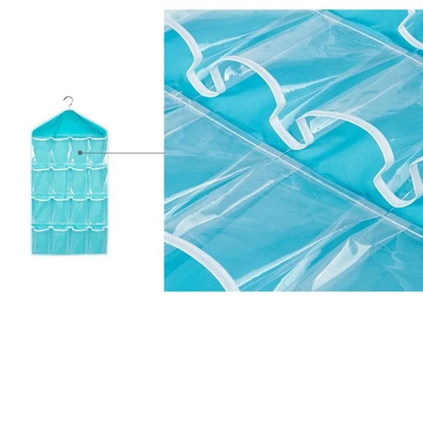 16 Pocket Hanging Organiser (Premium Quality), Wardrobe Wall Hanging Storage Organiser Bag for Socks Undergarments Cupboard, Belt, Ties, Lingerie, Clothes Organiser, Closet Wardrobe Organiser