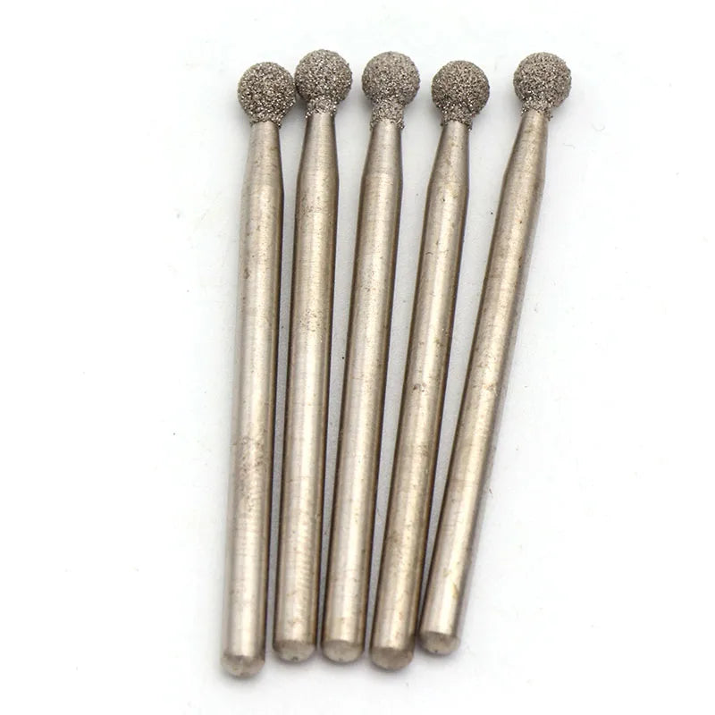 5pcs 3mm Shank Spherical Brazed Diamond Grinding Head Burrs Carving Peeling Bits For Jade Stone Glass Metal Ceramic Mill
