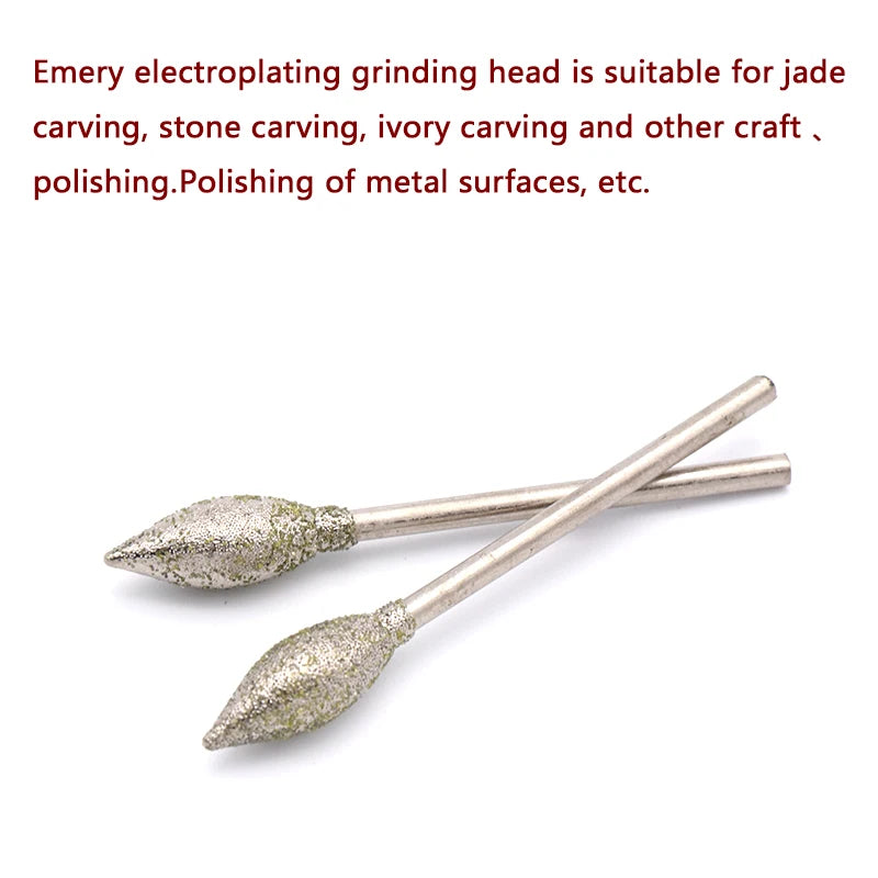 2.35/3mm Shank J Needle Diamond Grinding Head Polishing Needle Bits Burrs Metal Stone Jade Engraving Carving Tools For Dremel