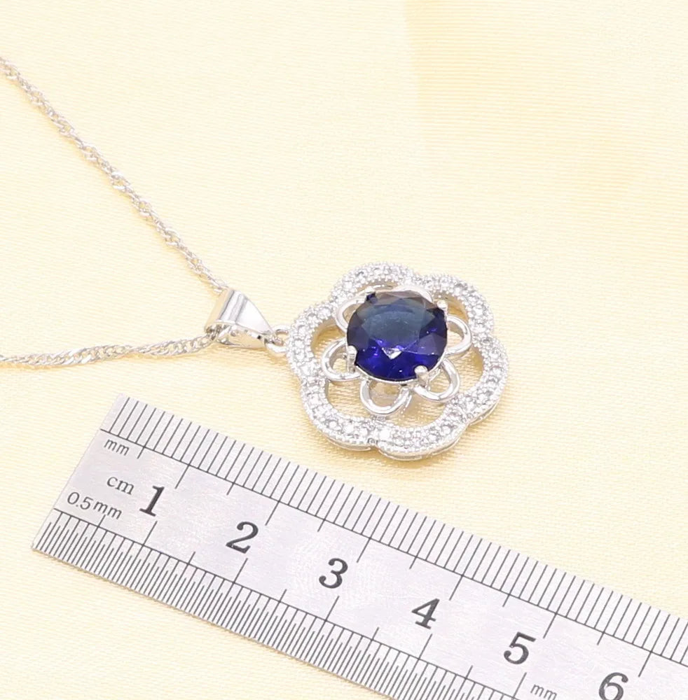 Xutaayi Blue Created Sapphired Silver 925 jewelry Set For Women With Earrings Bracelet Necklace Pendant Ring Birthday Gift