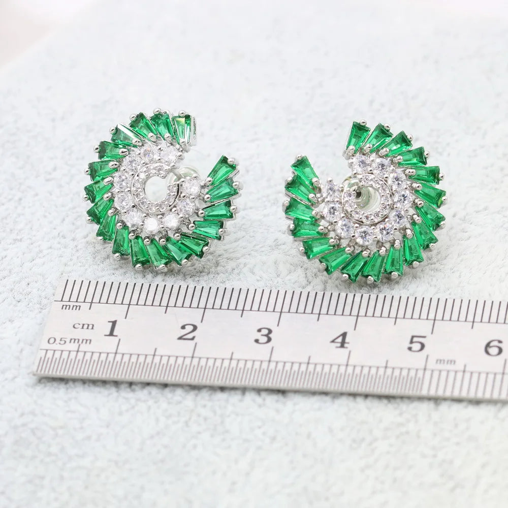 XUTAAYI Green Silver Color Wedding Jewelry Sets Earrings For Women Luxury Jewelry Bracelet Rings Bridal Pendant Necklace Set