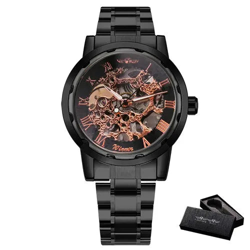 New 2020 Top Brand Luxury WINNER Golden Watches Mens Skeleton Mechanical Watches Stainless Steel Strap Classic Wristwatch COLORs