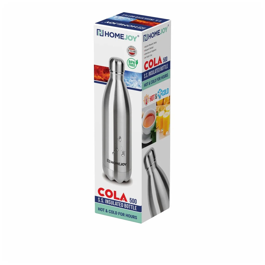 12 Hours Cold Water Guarantee Home Joy Hot & Cold Cola Bottle 500 ml + Free Bottle Brush, Stainless Steel Water Bottle