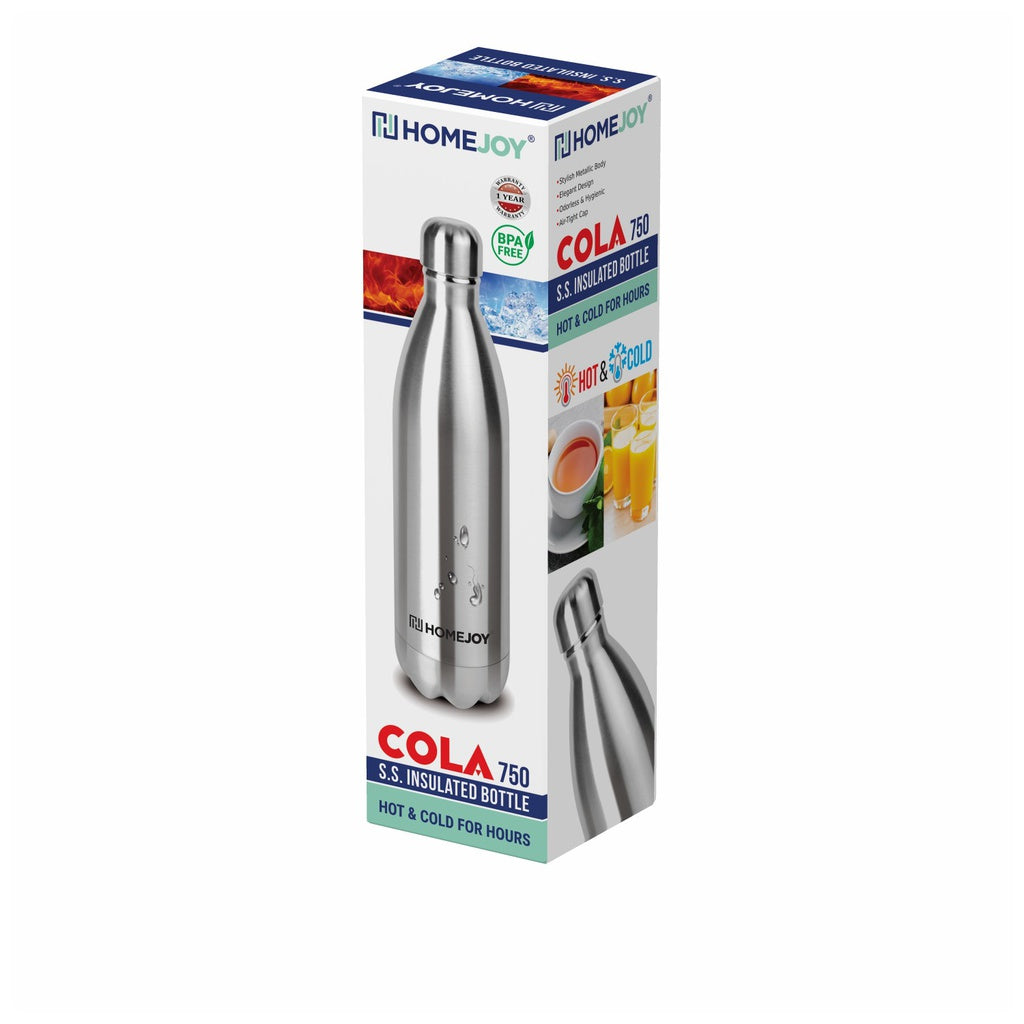 12 Hours Cold Water Guarantee Home Joy Hot & Cold Cola Bottle 750ml + Free Bottle Brush, Stainless Steel Water Bottle