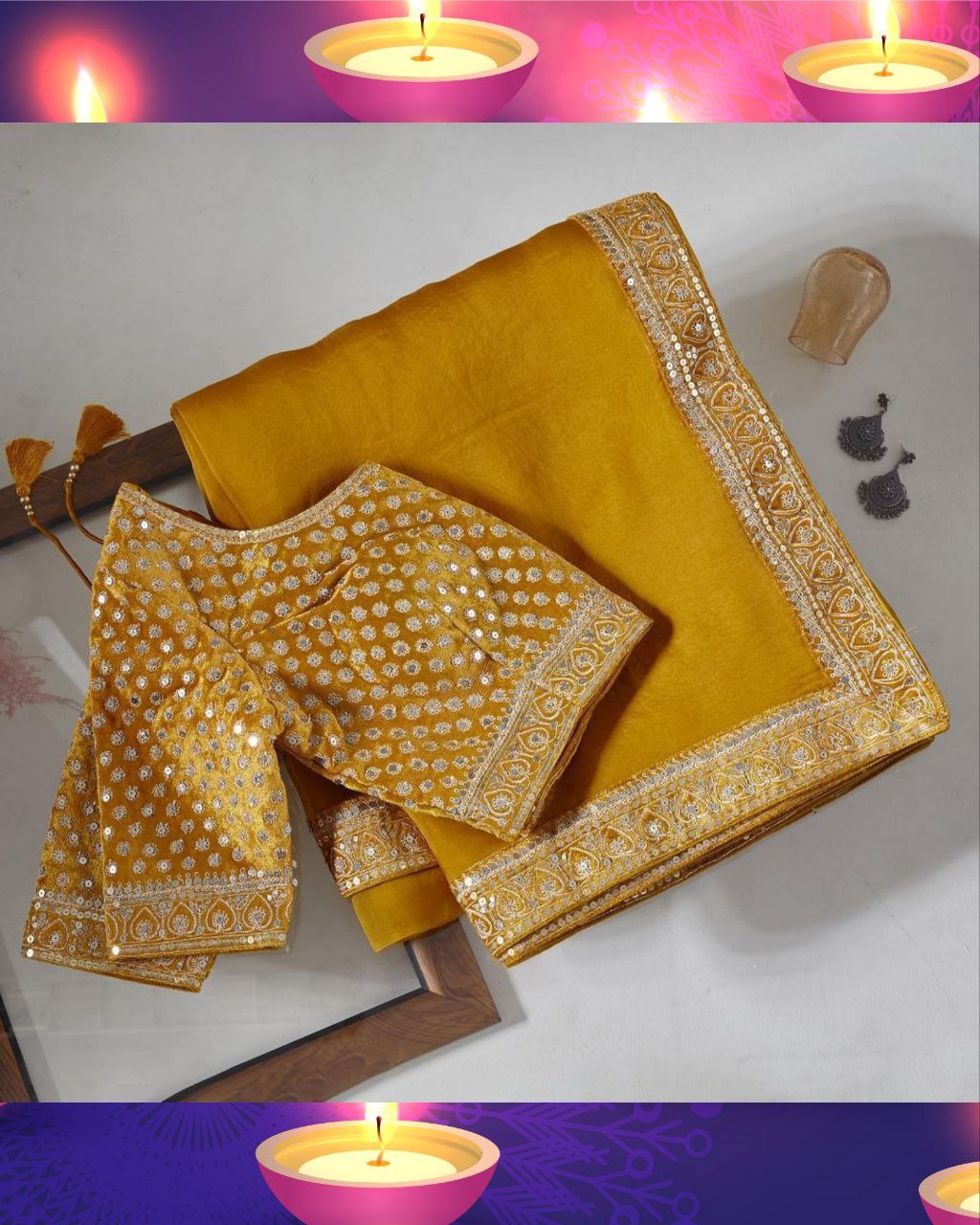 Yellow Organza Silk Embroidery Work Saree With Blouse