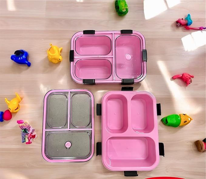 3-Compartment Leak-Proof Lunch Box with Lid – Microwave Safe & BPA-Free (Random Color)