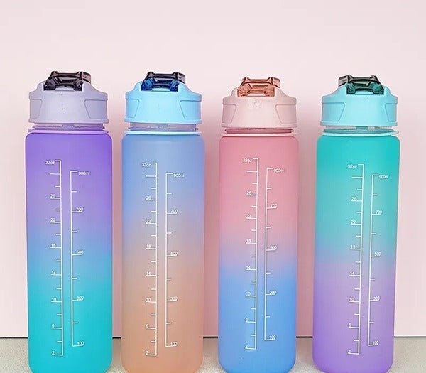 900ml Motivational Water Bottle with Straw & Time Maker, Toxin Free Plastic Drink Bottle Design for Girls, Boy, Cycling, School & Office