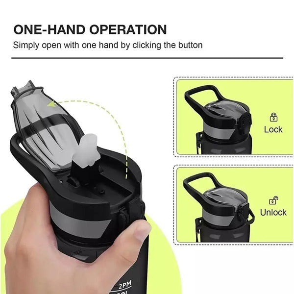 1000ml Motivational Water Bottle With Straw Time Marker, Leak-Proof Drink Bottle BPA Free Non-Toxic Tritan Material 1 Click Open for Running Gym, Garden Walk, School
