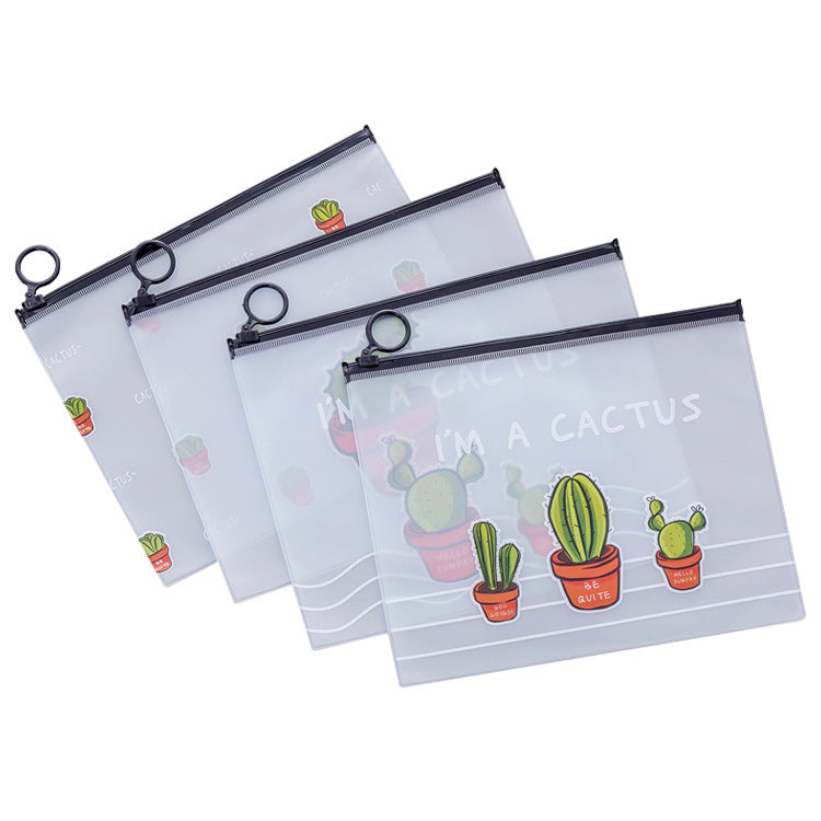 5 Pcs Cactus Print Ring Zipper Bag Transparent Pencil case Student Cute Creative Pouch