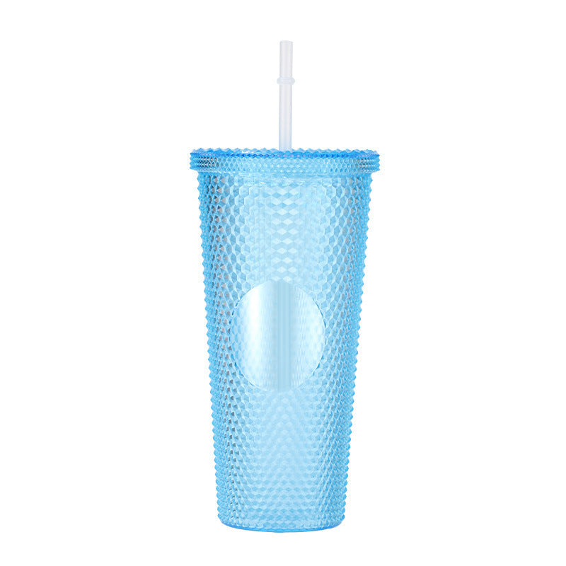 700 ml Diamond Transparent Plastic Water Cup with Straw Large Capacity Car Cup (Random Colors)