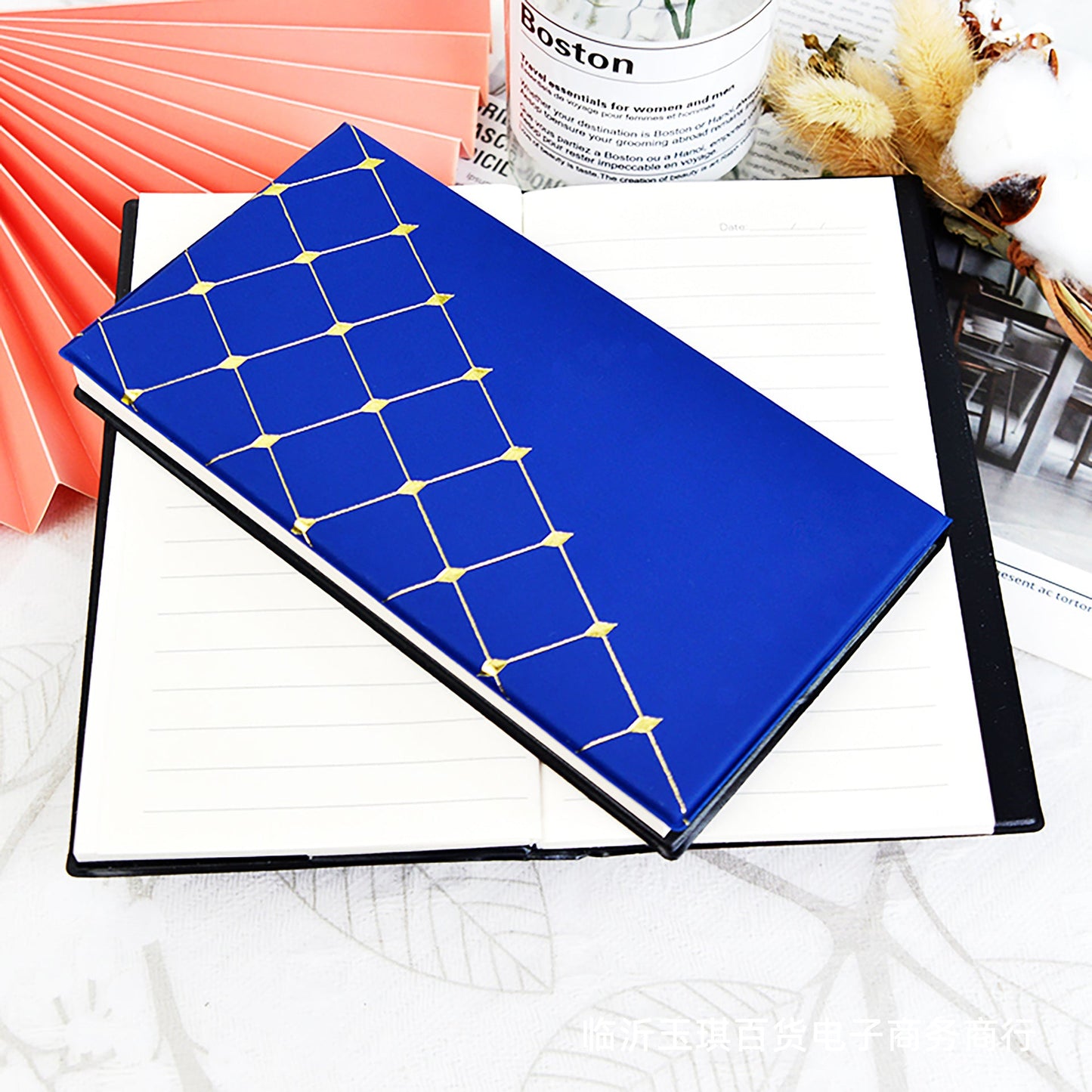Golden Square Print Mini Long Notebook for School Office Notepad Home Use Diary