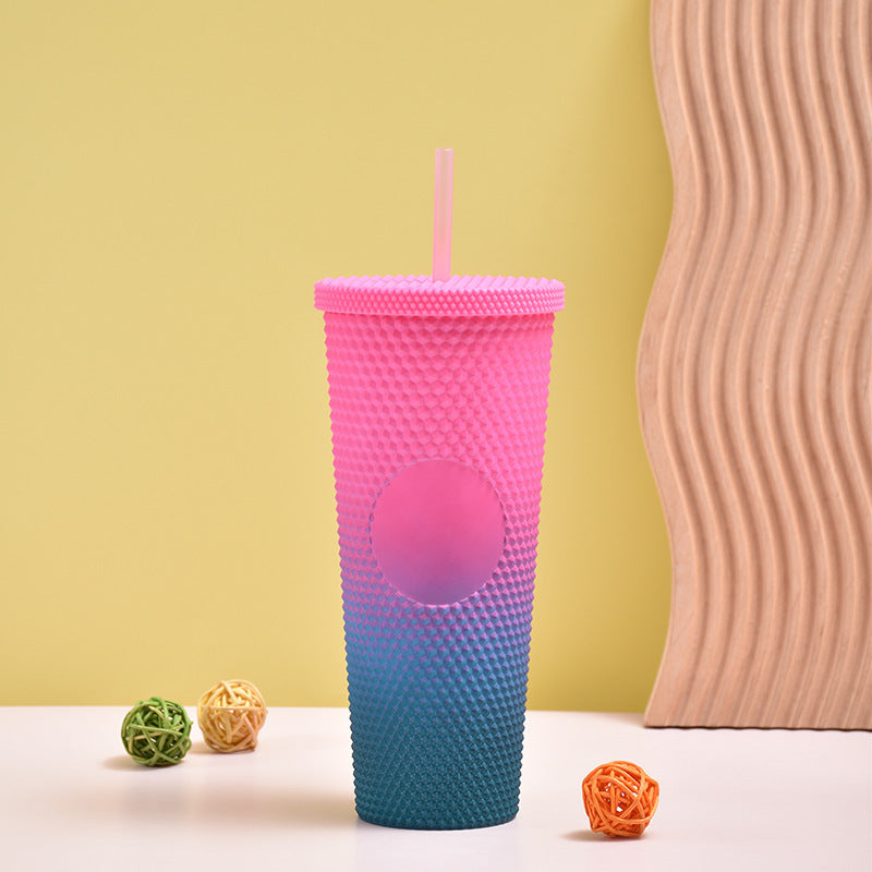 700 ml Gradient Plastic Cup Creative Cup with Straw Double-Layer Cup - Matte (Random Colors)