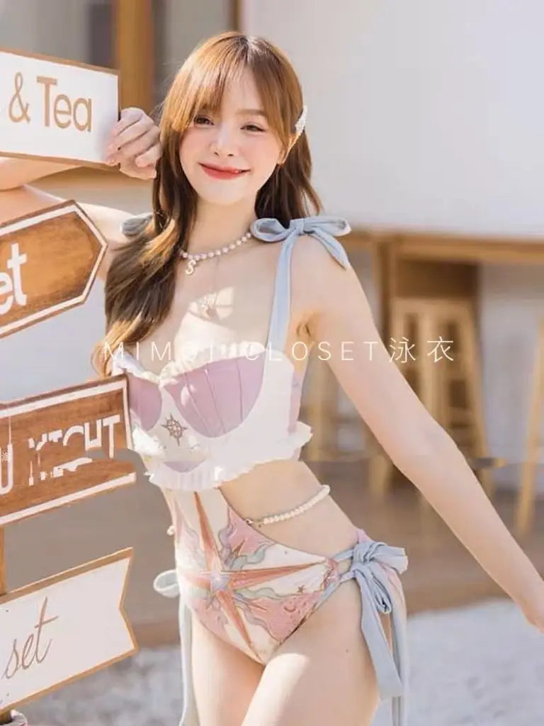 Women's Swimsuit Two-piece Swimwear Women Bikinis Sets Summer New Korea Multi Color Sexy Gather Split Beach Female Swimsuit