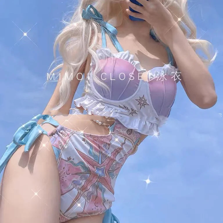 Women's Swimsuit Two-piece Swimwear Women Bikinis Sets Summer New Korea Multi Color Sexy Gather Split Beach Female Swimsuit
