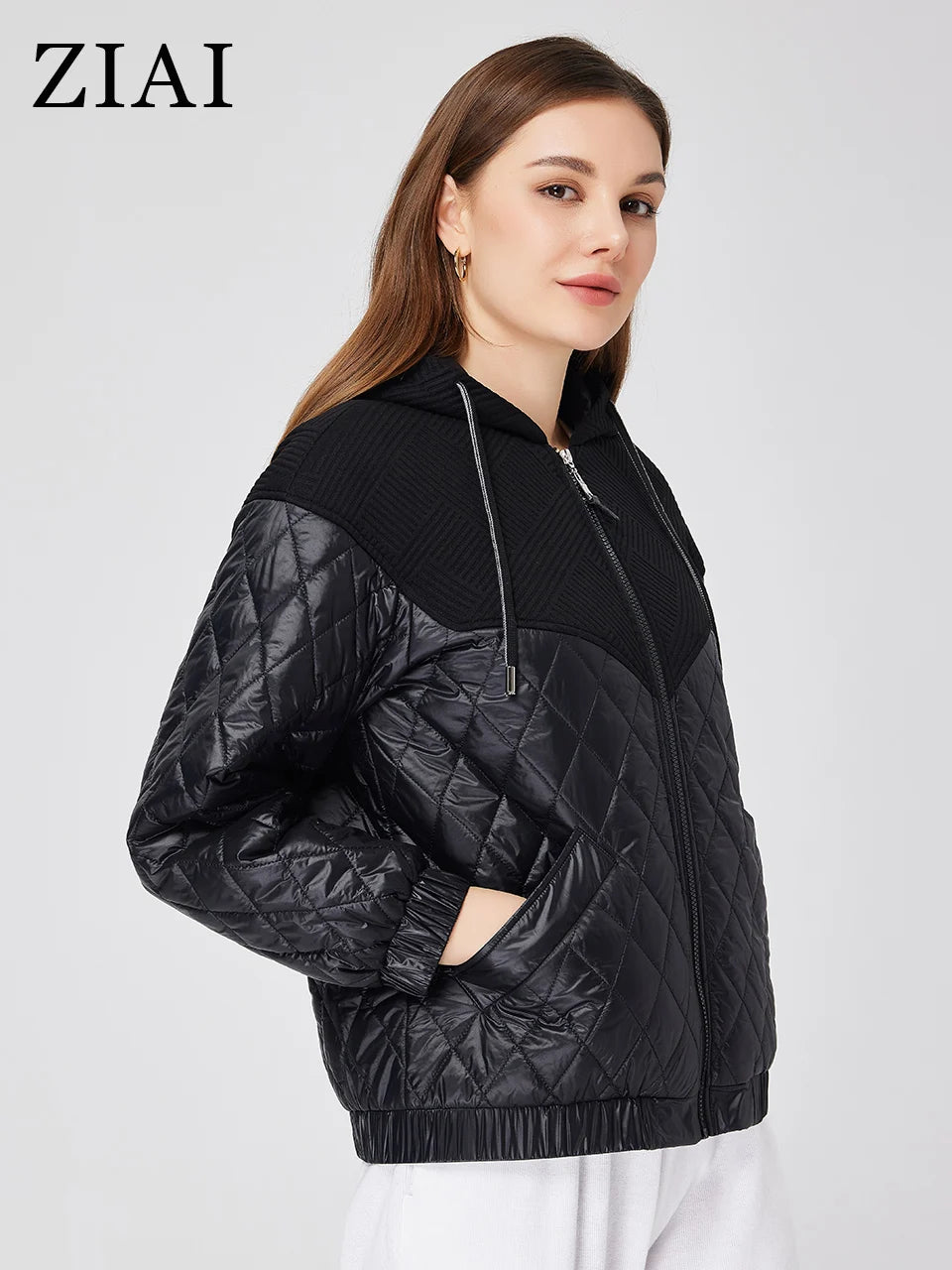 ZIAI New Spring Autumn Short Women's spring jacket Short Quilted stitching Hooded fashion jackets for women 2023 ZM-20333