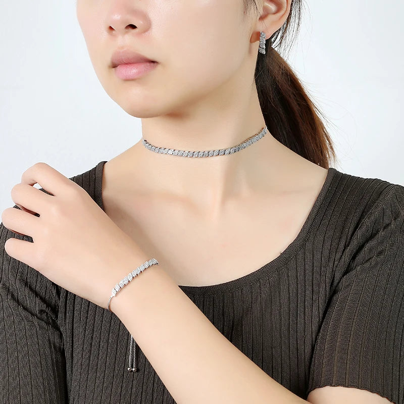 Choker Jewelry Sets HADIYANA Classical Simple Women Wedding Bride Necklace Earrings And Bracelet Set CN415 Jewelry Gift