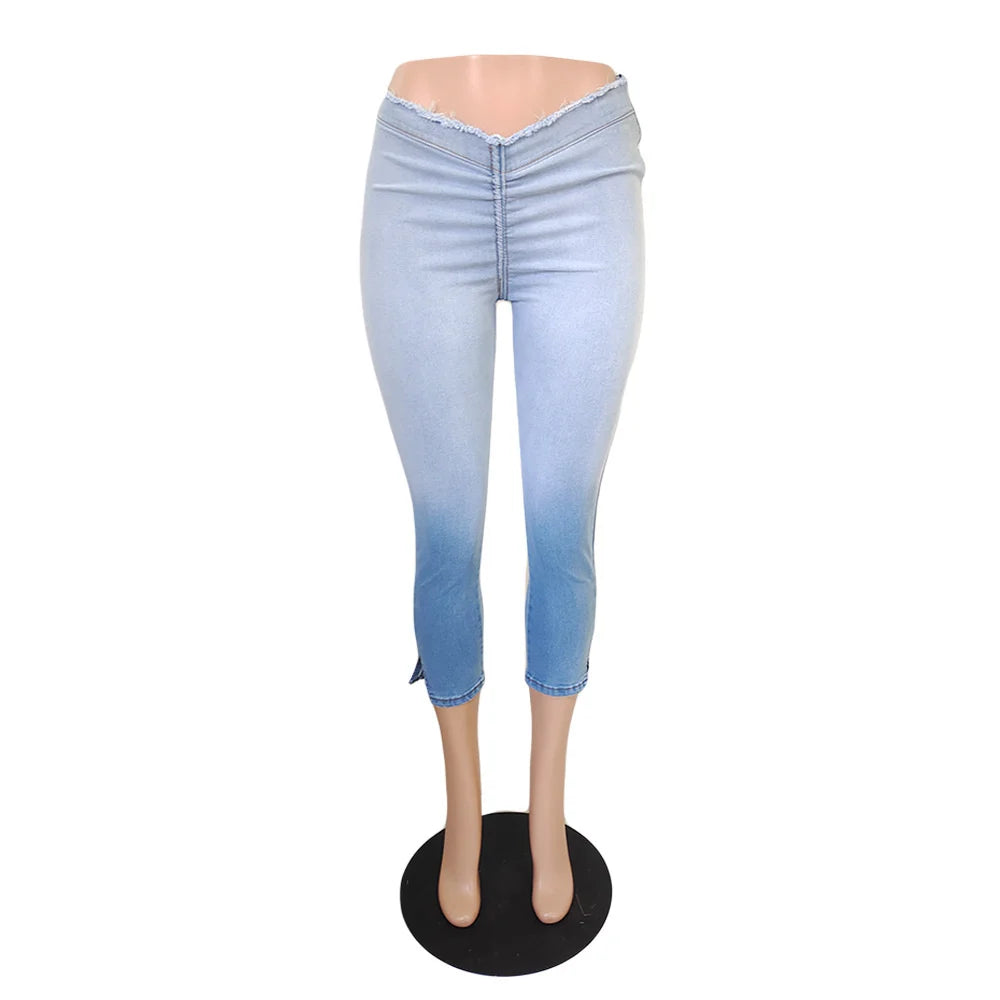 Women 2022 New Fashion Pleated Waist Jeans Y2k Skinny Slim Woman Denim Capris Pencil Pants