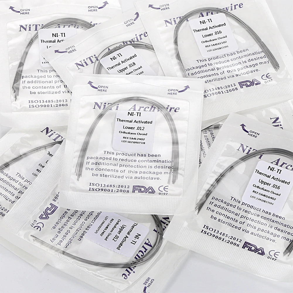 10 pacotes de arcos dentais forma ovóide niti calor ativado térmico ortodôntico arco fios para dentes chaves redondas retangulares