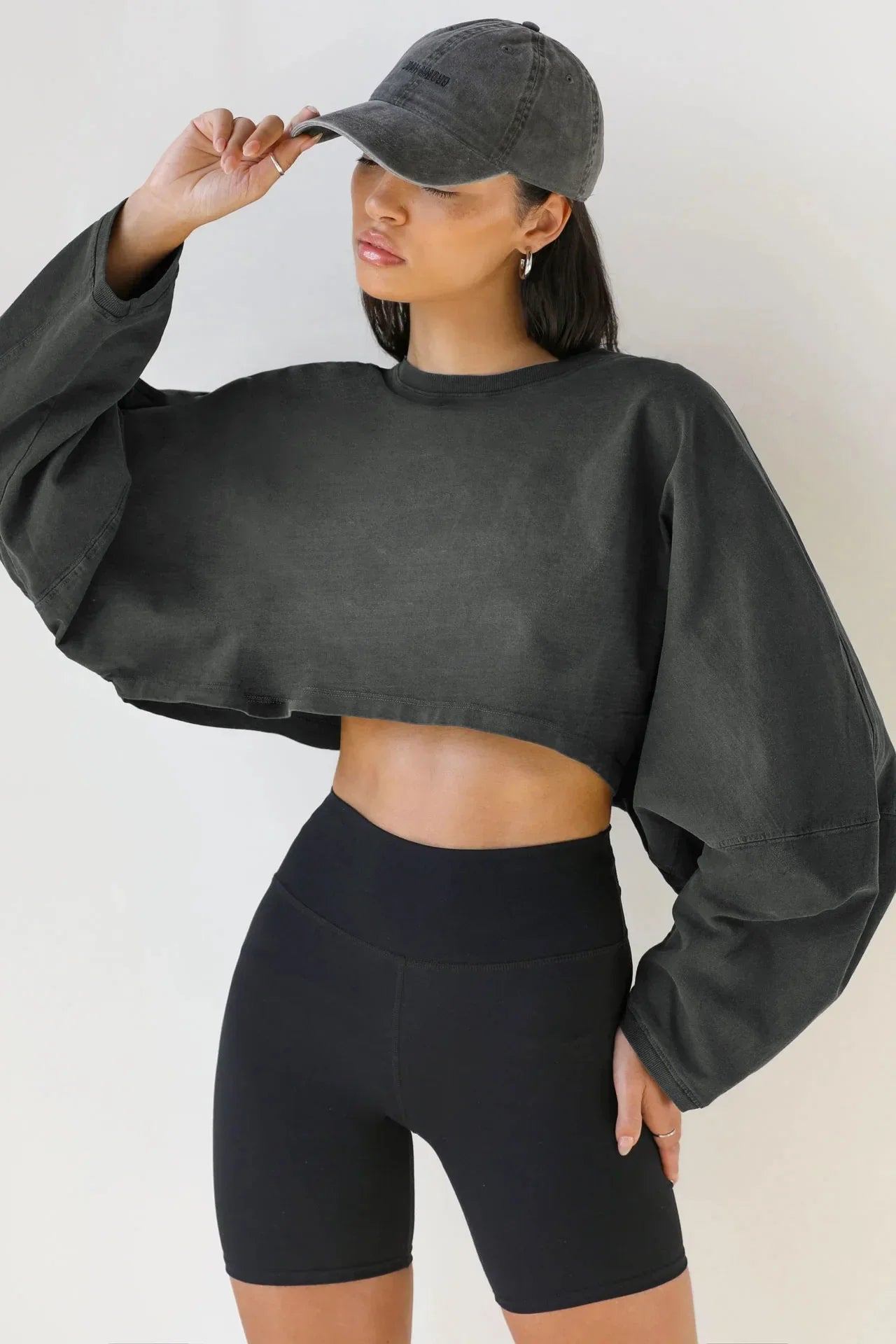 Women's Short Hoodies 2023 Popular O-Neck Sweater for European American Sports Bottom T-shirt Knit Long Sleeve Top