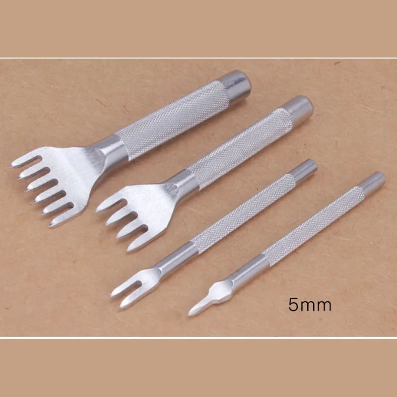 Baver Steel Leather Craft Diamond Chisel Stitching Hole Punch Tools 3mm 4mm 5mm 6mm 1 2 4 6 Prong 4pcs/set