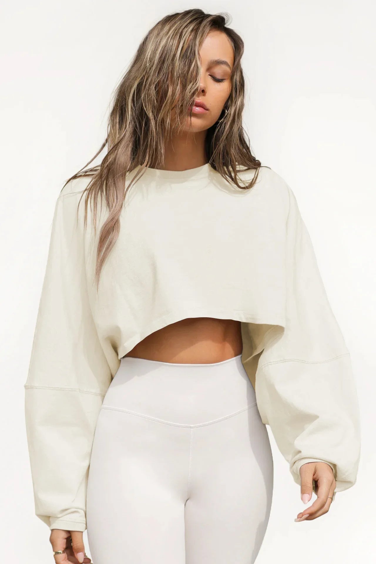 Women's Short Hoodies 2023 Popular O-Neck Sweater for European American Sports Bottom T-shirt Knit Long Sleeve Top