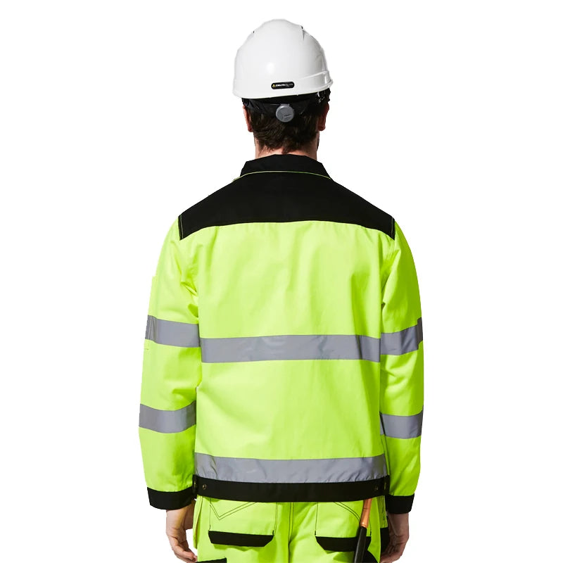 Hi Vis Reflective Jacket High Visibility Men Outdoor Working Tops Fluorescent Yellow Multi-pockets Safety Workwear Clothing