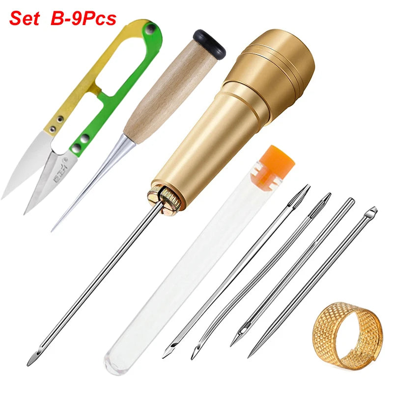 Copper Handle Sewing Awl Speedy Stitcher Shoe Binding Tool Kit For Clothes Fabric Repairing Leather Craft Awl Punch Hole Tool