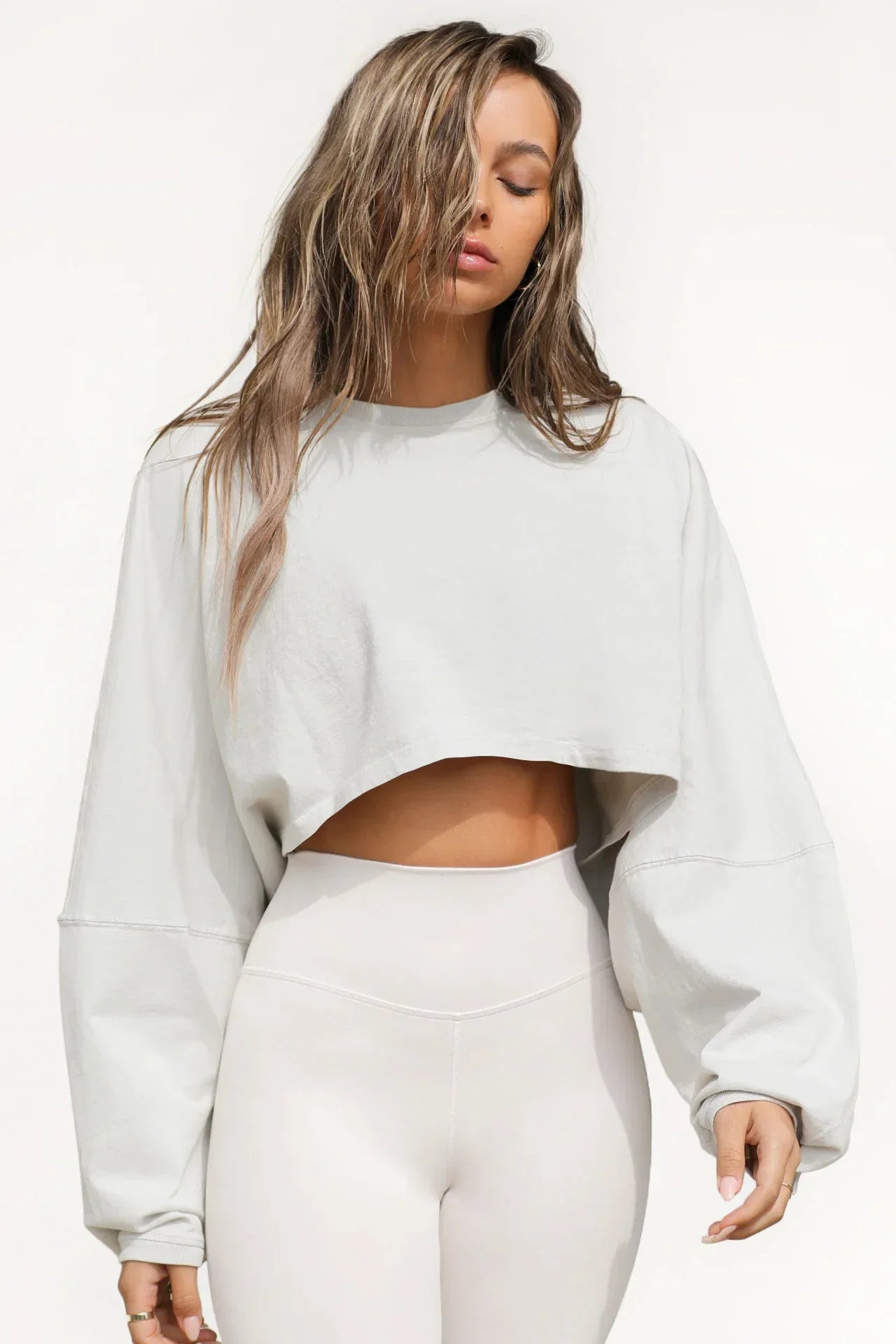 Women's Short Hoodies 2023 Popular O-Neck Sweater for European American Sports Bottom T-shirt Knit Long Sleeve Top