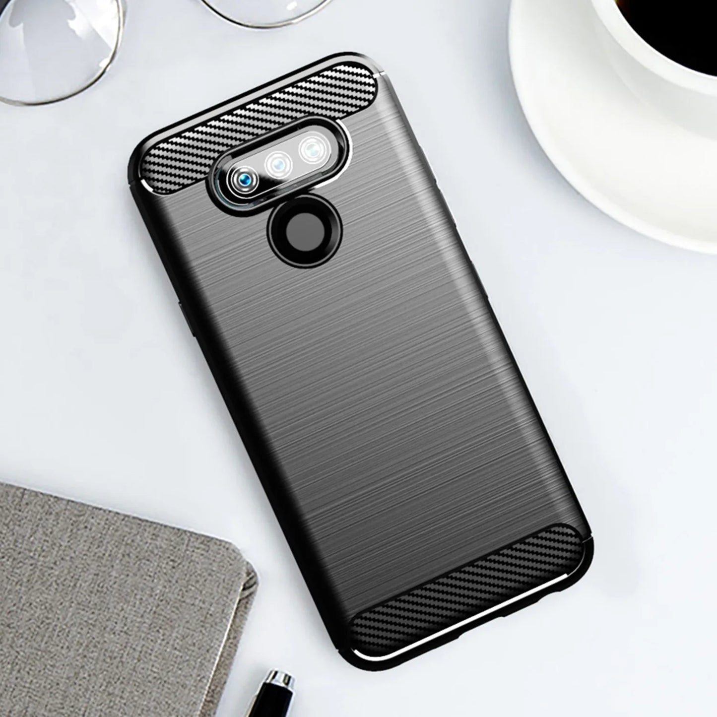 Soft tpu silicone case para lg harmonia 4, 2, risio 3, 4harmony2, shockproof, fibra de carbono