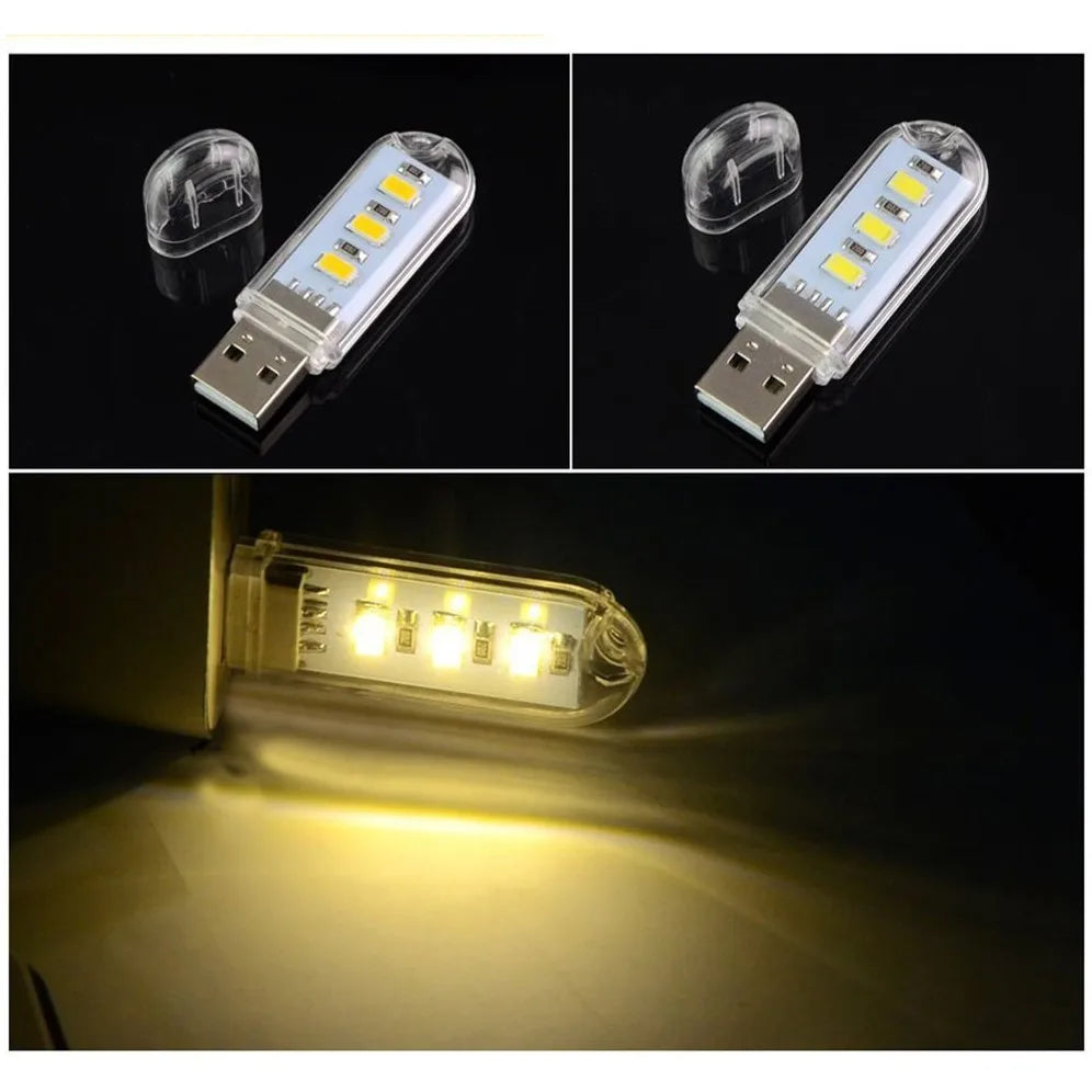 1pcs 3 LED USB 5V LED Light Portable Ultra Bright Mini Computer LED Lamp Book Lamp USB Power Charger Reading Light Warm White
