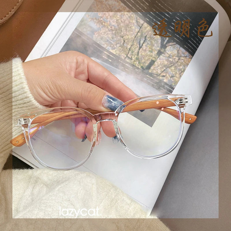 Fashion Square Glasses Plain Glasses Full Frame Glasses for Women Round Wooden Style Optical Glasses Female Eyeglasses Lenses