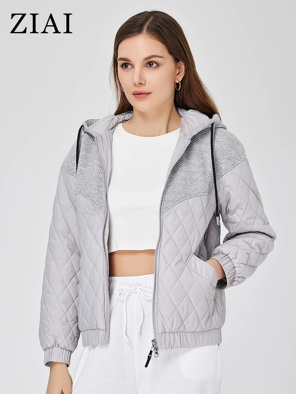ZIAI New Spring Autumn Short Women's spring jacket Short Quilted stitching Hooded fashion jackets for women 2023 ZM-20333
