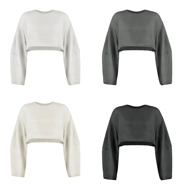 Women's Short Hoodies 2023 Popular O-Neck Sweater for European American Sports Bottom T-shirt Knit Long Sleeve Top